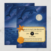 Moonlit Dolphin & Ocean Night Scene Birthday  招待状 (正面/裏面)
