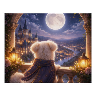 Moonlit Dream – Dog Watching a Magical City ポスター