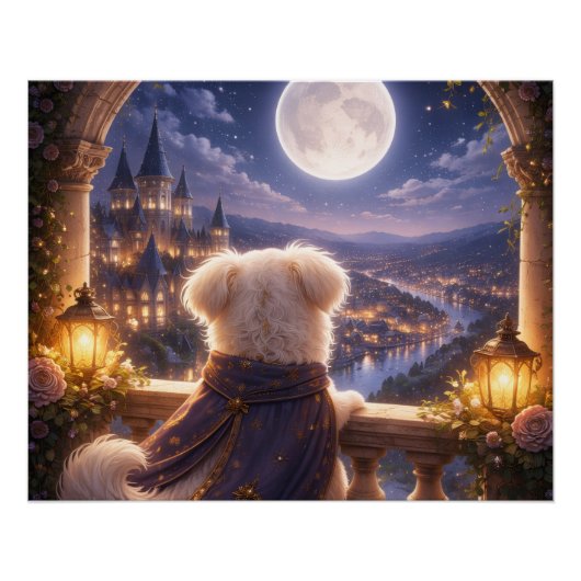Moonlit Dream – Dog Watching a Magical City ポスター (正面)