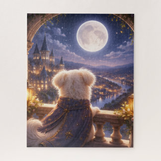 Moonlit Dream – Dog Watching a Magical City Puzzle ジグソーパズル
