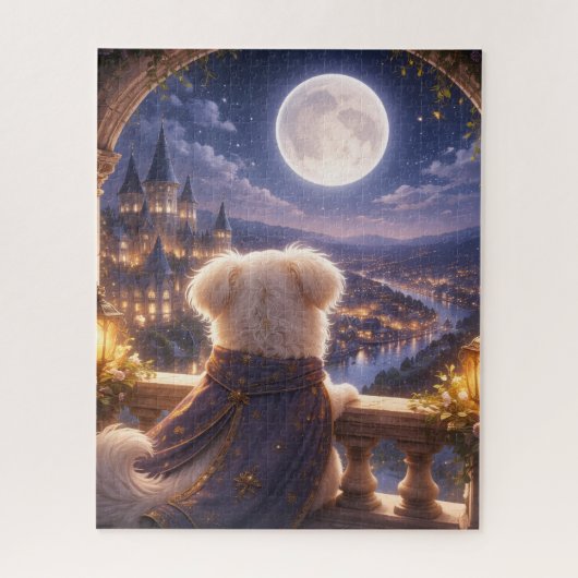 Moonlit Dream – Dog Watching a Magical City Puzzle ジグソーパズル (縦)