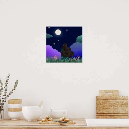 Moonlit Dreamer Girl Poster  ポスター (キッチン)