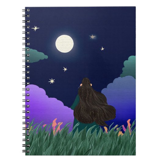 Moonlit Dreamer Girl Spiral Notebook ノートブック (正面)