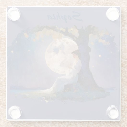 Moonlit Dreamer - Serene Night Sky ガラスコースター (裏面)