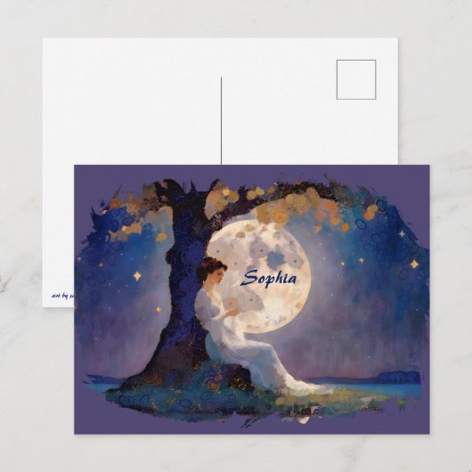 Moonlit Dreamer - Serene Night Sky ポストカード (正面/裏面)
