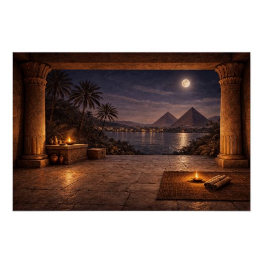 Moonlit Egyptian Pyramids Poster ポスター (正面)