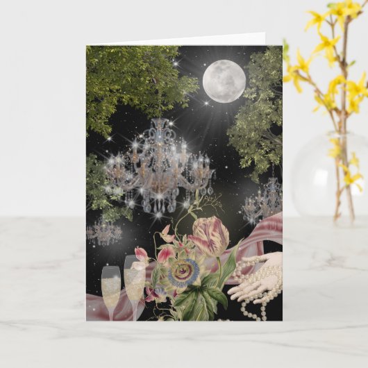 Moonlit Elegance in a Garden Folded Greeting Card カード (黄色い花)