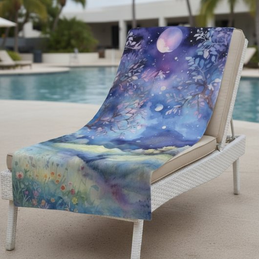 Moonlit Enchanted Forest Nightscape ビーチタオル