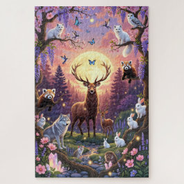 Moonlit Enchanted Forest Puzzle – Stag, Wolves, Bu ジグソーパズル