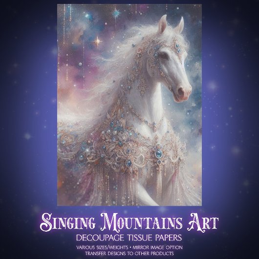 Moonlit Fairytale Mystical White Horse Decoupage 薄葉紙