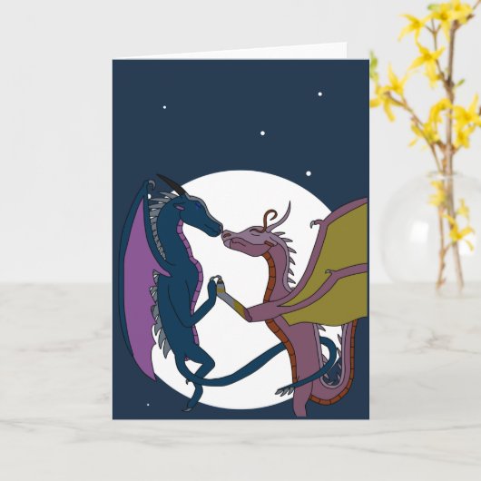 Moonlit Fantasy Dragon Couple Art Love Card カード (黄色い花)