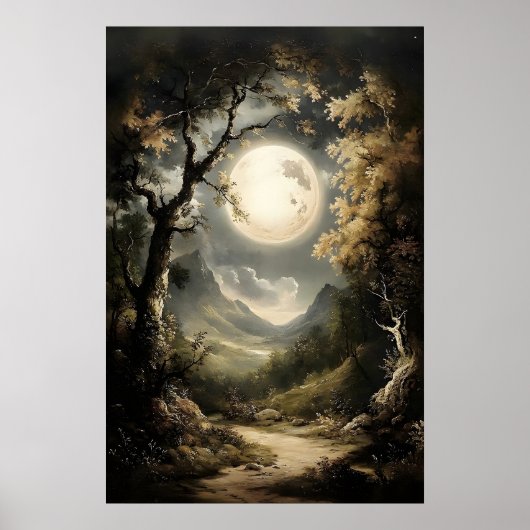 Moonlit Forest Print, Dark Academia Gothic Wall ポスター (正面)