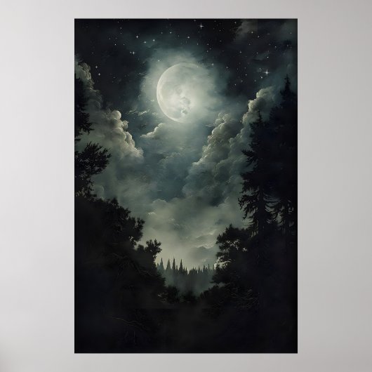 Moonlit Forest Print, Gothic Witchy Decor, Dark ポスター (正面)