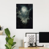 Moonlit Forest Print, Gothic Witchy Decor, Dark ポスター (ホームオフィス)