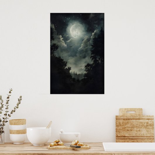 Moonlit Forest Print, Gothic Witchy Decor, Dark ポスター (キッチン)