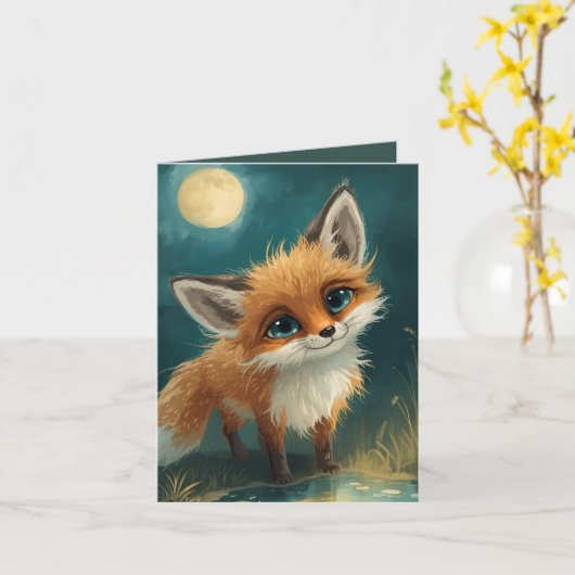 Moonlit Fox, Night Forest  カード (黄色い花)