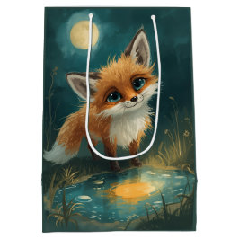 Moonlit Fox, Night Forest  ミディアムペーパーバッグ