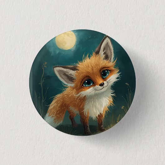 Moonlit Fox, Night Forest  缶バッジ (正面)