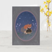 Moonlit Fox on Woodland Log 5x7 Greeting Card カード (黄色い花)