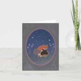 Moonlit Fox on Woodland Log Small Greeting Card サンキューカード