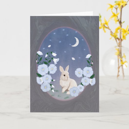 Moonlit Garden Bunny 5x7 Greeting Card  カード (黄色い花)