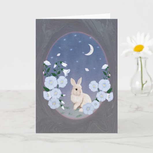 Moonlit Garden Bunny 5x7 Greeting Card  カード (小さな植物)