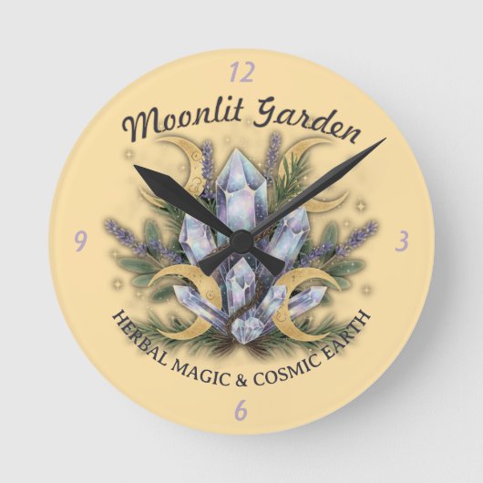 Moonlit Garden Crystal Bouquet - Herbal Magic ラウンド壁時計 (正面)
