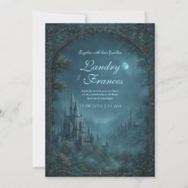 Moonlit Gothic Teal Fantasy Castle Wedding 招待状