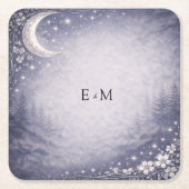 Moonlit Grove Celestial Woodland Wedding スクエアペーパーコースター (正面)