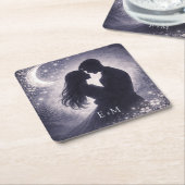 Moonlit Grove Celestial Woodland Wedding スクエアペーパーコースター (アングル)