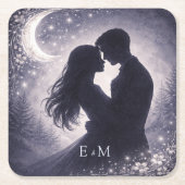 Moonlit Grove Celestial Woodland Wedding スクエアペーパーコースター (正面)