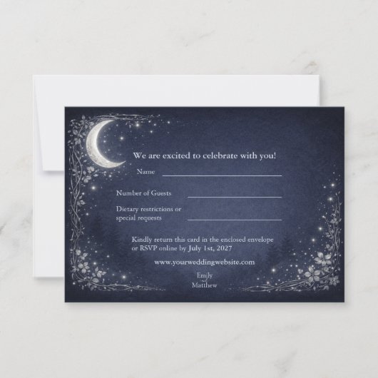 Moonlit Grove Celestial Woodland Wedding RSVP Card サンキューカード (正面)