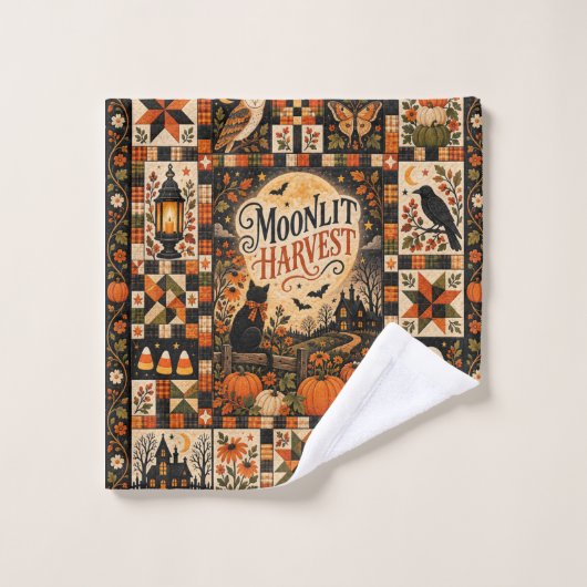 Moonlit Harvest Vintage Halloween Patchwork ウォッシュタオル (ウォッシュタオル)