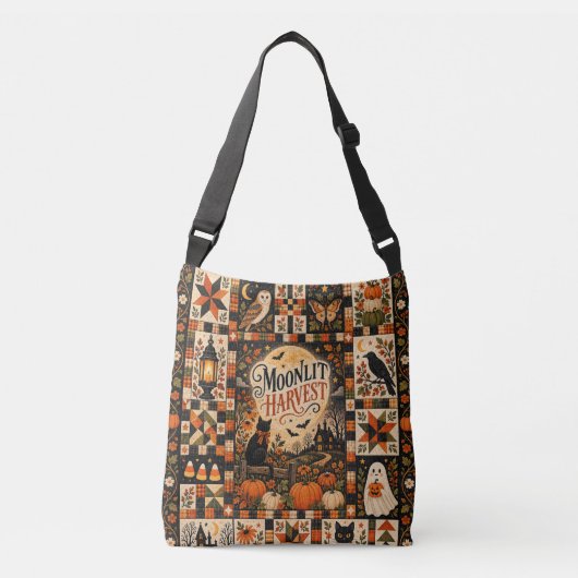 Moonlit Harvest Vintage Halloween Patchwork クロスボディバッグ (正面)