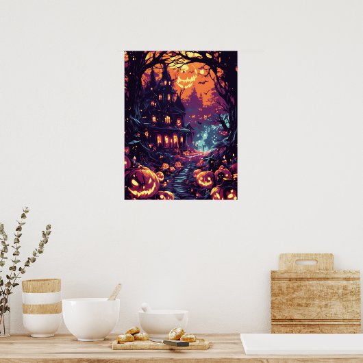 Moonlit Haunted House Pathway ポスター (キッチン)