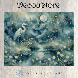 Moonlit Heron – Dreamy Nature Scene Decoupage 薄葉紙