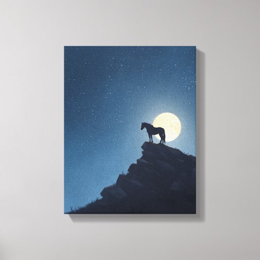 Moonlit Horse Cliff Silhouette Art キャンバスプリント (正面)