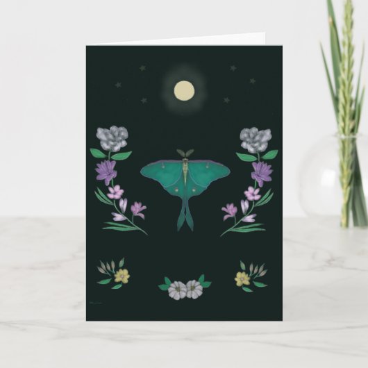 Moonlit Luna Moth Garden 5x7 Greeting Card カード (正面)
