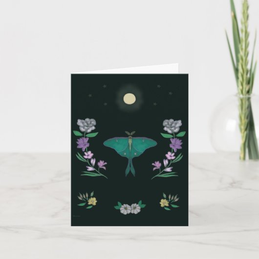 Moonlit Luna Moth Garden Small Greeting Card サンキューカード (正面)
