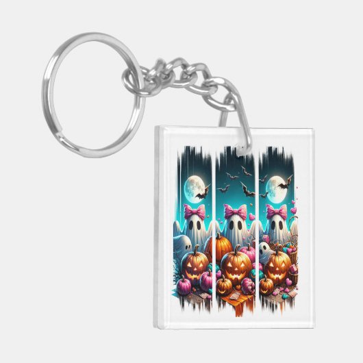 Moonlit Mischief – Ghosts in Pink Bows キーホルダー (正面左)