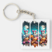 Moonlit Mischief – Ghosts in Pink Bows キーホルダー (正面)