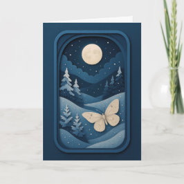 Moonlit Moth in Winter Forest Card カード