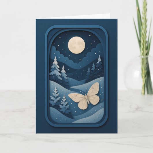 Moonlit Moth in Winter Forest Card カード (正面)