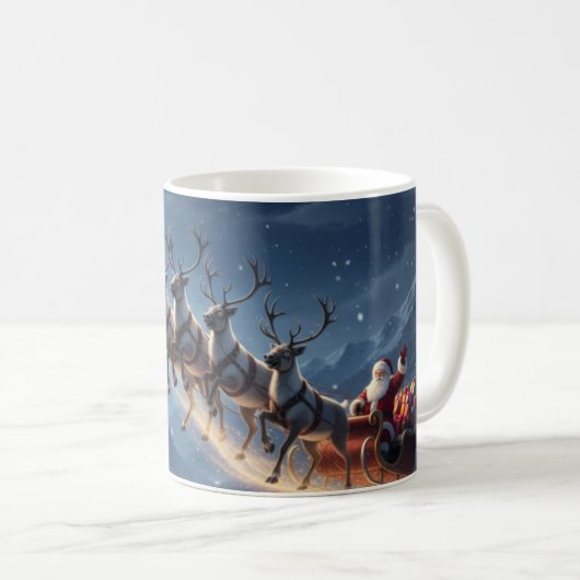 Moonlit Mountain Santa Reindeer Sleigh Christmas コーヒーマグカップ (正面右)