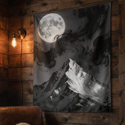 Moonlit Mountain Tapestry | Dark Ink Clouds  タペストリー