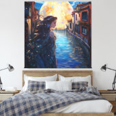 Moonlit Muse in Venice – Fantasy Canvas Wall Art キャンバスプリント (インサイチュ (寝室))