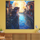 Moonlit Muse in Venice – Fantasy Canvas Wall Art キャンバスプリント (インサイチュ (リビング))