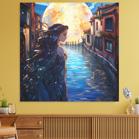 Moonlit Muse in Venice – Fantasy Canvas Wall Art キャンバスプリント (インサイチュ (リビング))