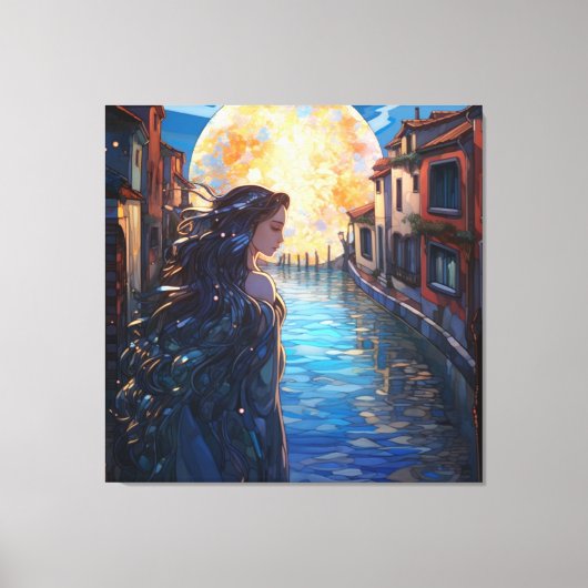 Moonlit Muse in Venice – Fantasy Canvas Wall Art キャンバスプリント (正面)