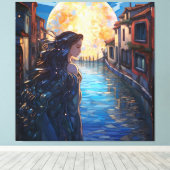 Moonlit Muse in Venice – Fantasy Canvas Wall Art キャンバスプリント (インサイチュ (ウッドフロア))